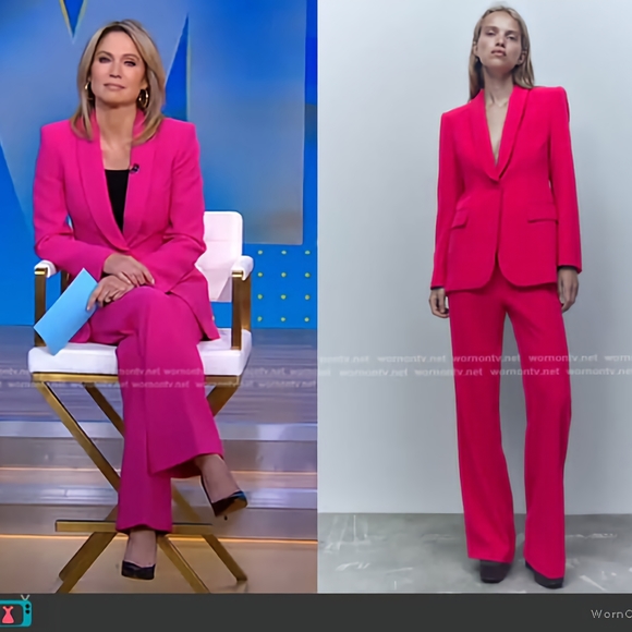Zara Jackets & Blazers - - Zara set tuxedo collar blazer & matching pants hot pink size M BN…